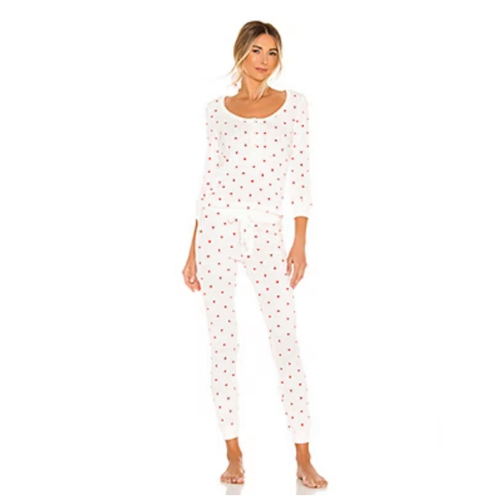 Women’s White Pajama Set with Red Dot Print